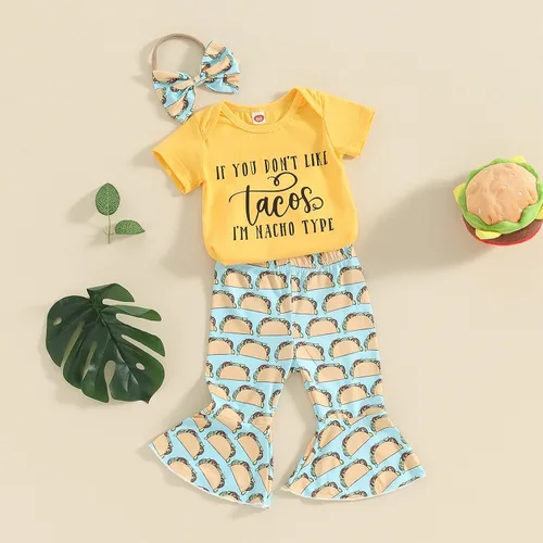 Miniatura 115 de Sejardin Ropa de verano para bebé y niña, recién nacida, manga corta, con letras, mameluco elástico con diadema