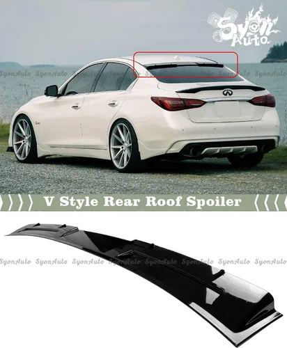 Miniatura 2 de Compatible con INFINITI Q50 2014-2021, alerón de techo estilo V en negro brillante, divisor de viento alerón lateral, negro brillante