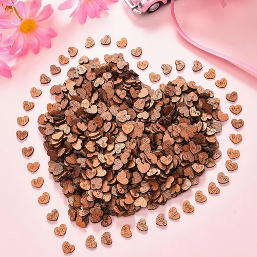 Miniatura 4 de Blulu 1000 piezas de confeti de corazón de madera pequeño para manualidades, mesa de boda rústica, centros de mesa de amor, decoración de tartas