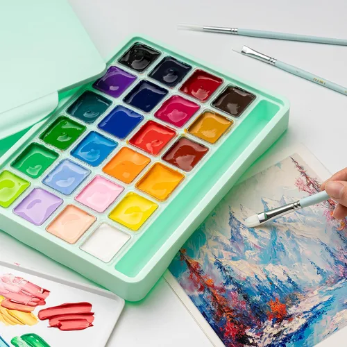 Miniatura 3 de HIMI Juego de pinturas gouache con 3 pinceles, 24 colores, 30 g, diseño de cápsula de gelatina, pintura no tóxica para lienzo y papel, suministros