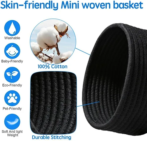 Miniatura 3 de Paquete de 2 cestas pequeñas de almacenamiento tejidas, cubos de algodón redondos de 7.5 pulgadas para organizar joyas, accesorios de escritorio