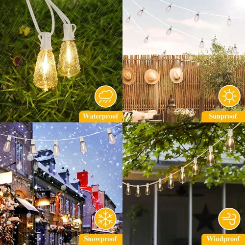 Miniatura 5 de Brightever Luces de Cadena para Exteriores de 25 Pies, Luces de Patio ST38 con 13 Bombillas Edison, Luces Colgantes Impermeables Conectables