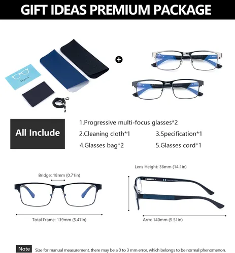 Miniatura 5 de SKYOAK Paquete de 2 lentes de lectura duraderos progresivos multienfoque para hombre, bloqueo de luz azul, lector de computadora