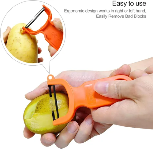 Miniatura 3 de Pelador de verduras original, peladores de patatas para cocina, hoja de acero al carbono, paquete de 3 unidades, naranja/azul/amarillo
