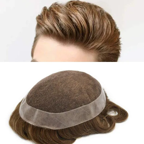 Miniatura 20 de Toupee For Men Real Human Hair Soft Swiss Lace Mens Toupee Hair Replacement System For Men Hairpieces Protesis Capilar Para Hombre 6x8 Medium light