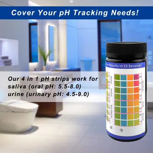 Miniatura 4 de Tiras de prueba de pH para saliva de orina 100 Ct con 100 tazas, (rango 0-14) Tiras de prueba de pH 4 en 1 o ácido alcalino del cuerpo humano, pH
