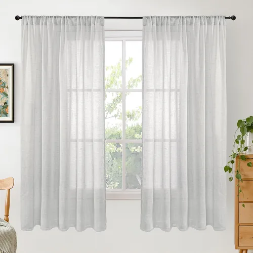 Miniatura 156 de BGment Cortinas de lino café de 30 pulgadas de largo para ventana pequeña, cortinas de media ventana beige semitransparentes ligeras con bolsillo