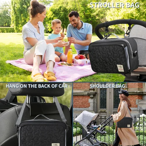 Miniatura 4 de TRENDPLAY Pequeña bolsa de pañales, organizador de cochecito pequeño con bolsillos para toallitas, consola para padres con correas de cochecito