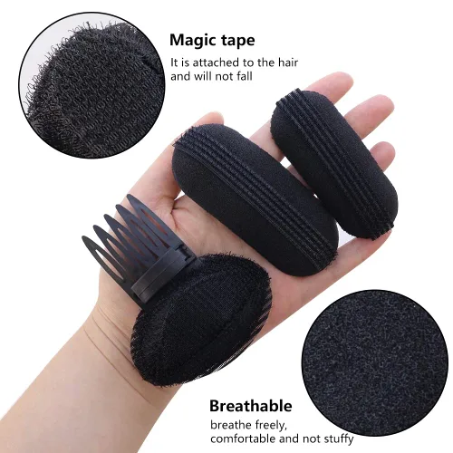 Miniatura 3 de TCOTBE Almohadillas para el cabello con volumen de princesa esponjosa para mujer (4) y peines (2) insertos - Juego de 6 piezas para peinados