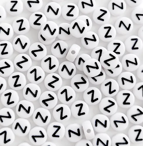 Miniatura 22 de 100 cuentas de letras acrílicas del alfabeto para hacer joyas, cuentas redondas blancas de la letra R para hacer pulseras, collares, llaveros, 0Flat