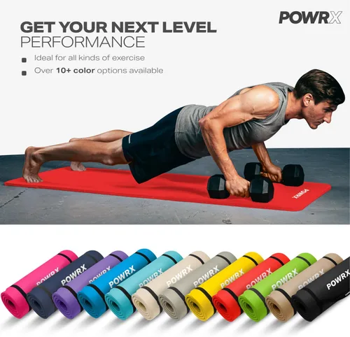 Miniatura 7 de POWRX Tapete de yoga grueso Tapete de ejercicio de 1/2 pulgada – 3 anchos con correa de transporte y bolsa Tapete de entrenamiento