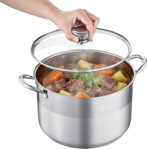 Miniatura 11 de VEVOR Olla de acero inoxidable, olla de acero inoxidable de 8 cuartos con tapa de vidrio, sin PFOA, sin PFAS, compatible con estufas de gas, cocinas
