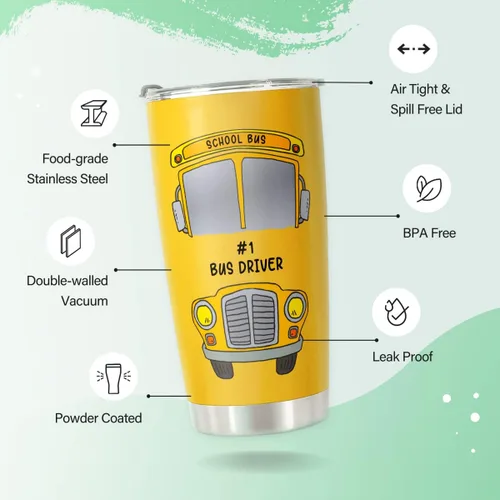 Miniatura 4 de Vaso de acero inoxidable para conductor de autobús, 20 onzas para apreciación del conductor del autobús/escuela