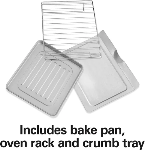 Miniatura 6 de Horno tostador Hamilton Beach Easy Reach para encimera, 4 rebanadas, con puerta enrollable, 1200 vatios, para pizza de 9 pulgadas, 3 funciones