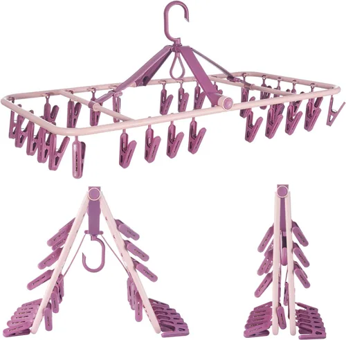 Miniatura 7 de Foshine Percha de goteo plegable de plástico con 32 clips de secado a prueba de viento, gancho para ropa interior, calcetines, brasieres, lencería
