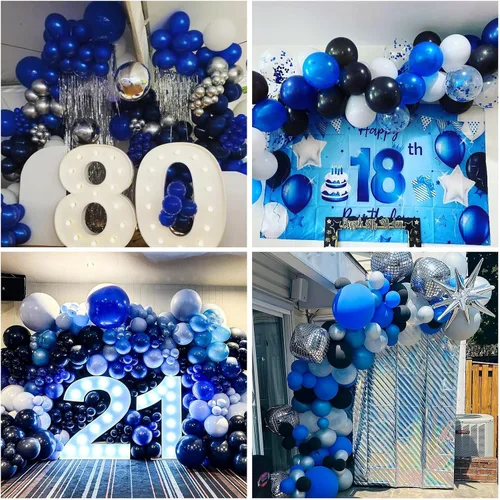 Miniatura 5 de Kit de arco de globos azul negro y blanco, kit de guirnalda de globos azul marino blanco negro con globos de látex plateado metálico globos de Azul