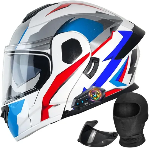 Miniatura 8 de Casco modular de motocicleta Bluetooth aprobado por DOT con visera solar integrada, doble escudo antivaho y sistema de ventilación múltiple