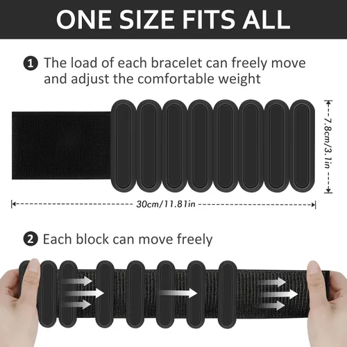 Miniatura 2 de Juego de 2 pesas ajustables para muñeca y tobillo (1 libra cada una), pulseras de peso de silicona de alta calidad, para yoga, pilates, Negro