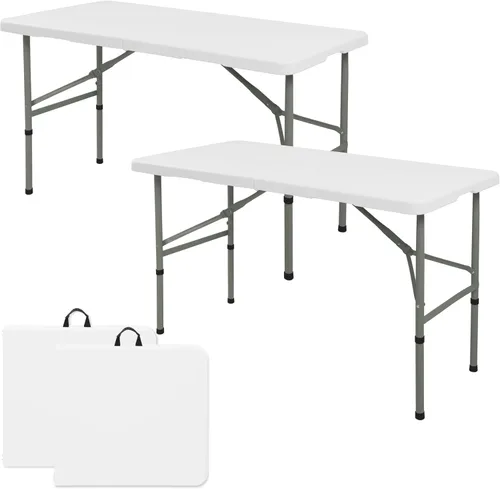 Miniatura 8 de Mesa plegable de 4 pies, mesa de camping portátil de plástico resistente, rectangular, mesa de comedor al aire libre, patas de acero plegable por