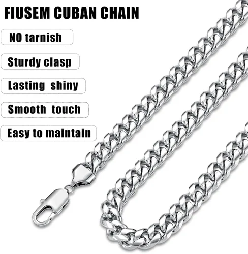 Miniatura 4 de Fiusem Cadena de eslabones cubanos en tono plateado para hombres, collares de cadena de acero inoxidable para hombres y mujeres, ancho 4560.315 in