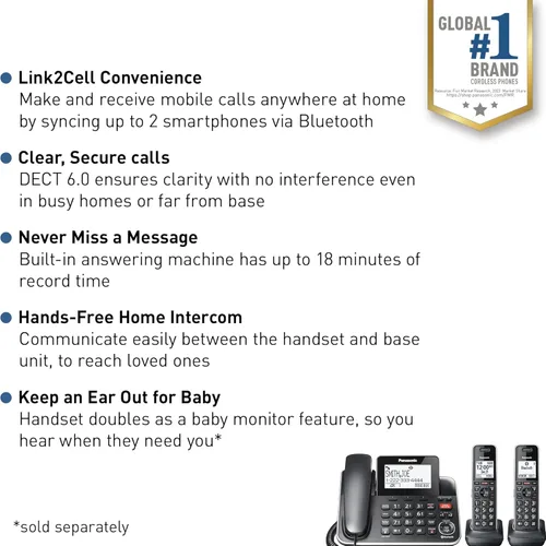 Miniatura 2 de Panasonic Link2Cell Teléfono con Cable e Inalámbrico Expandible con Sistema de Contestación Digital y Bloqueador de Llamadas Inteligente, Una Unidad