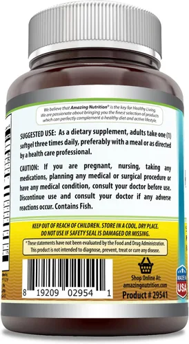 Miniatura 3 de Amazing Omega 3.6.9 Suplemento 1200 mg por porción 120 cápsulas blandas Sabor a limón Sin OMG Sin gluten Fabricado en Estados Unidos