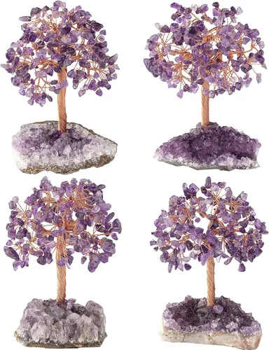 Miniatura 5 de Amogeeli Árbol de dinero de cobre con cristal curativo con base de racimo de amatista cruda, piedra zen bonsái para decoración del hogar