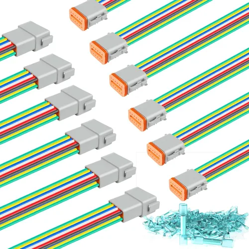 Miniatura 14 de Kit de 6 conectores Deutsch DT de 2 pines negro macho hembra arnés de cableado Deutsch Pigtail de 2 vías impermeable conector eléctrico automotriz