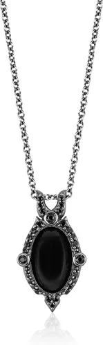 Jewelili Encantado Disney Fine Jewelry - Colgante de plata de ley sobre plata de ley con diamante de 14 quilates y ónix maléfica, Metal, diamante