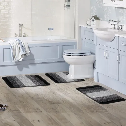 Miniatura 8 de Walensee Contour Rug (20 x 24, color negro degradado) - antideslizante, absorbente de agua, alfombra de baño de microfibra suave, lavable a máquina