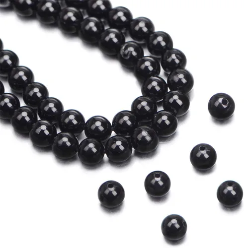 Miniatura 10 de Cuentas redondas de turmalina negra natural, 15.5 "A Grad (0.157 in)