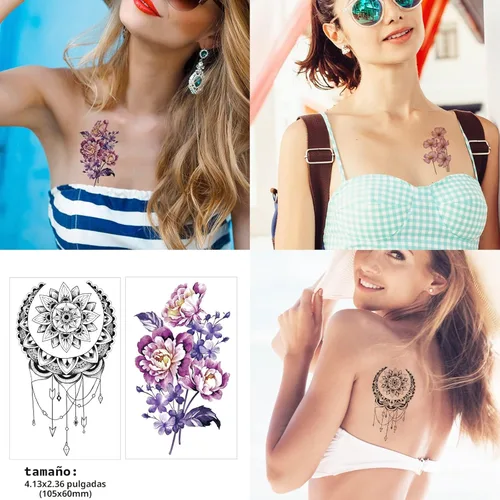 Miniatura 4 de 72 hojas de tatuajes temporales para mujeres y niñas, tatuaje temporal de flores, tatuajes de mariposas, pegatinas de arte corporal de tatuajes