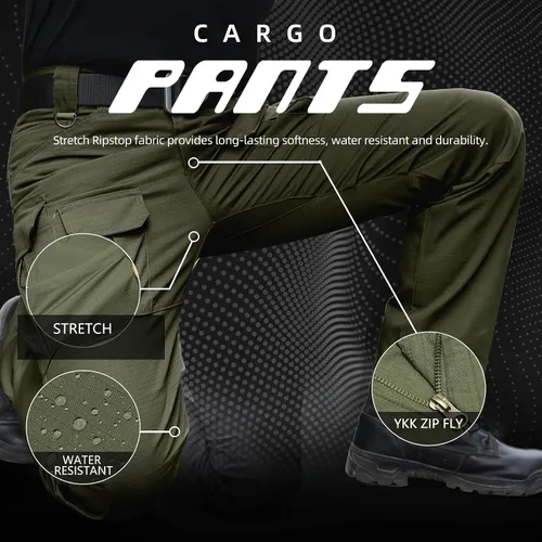 Miniatura 4 de Hiwise Pantalones tácticos elásticos para hombre, resistentes al agua, pantalones cargo Ripstop, ligeros para exteriores, pantalones de senderismo