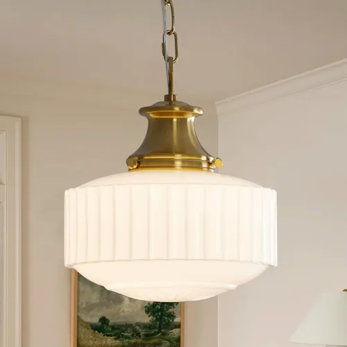 Miniatura 12 de Vintage Milk Glass Pendant Light Fixtures, 10.63" Milk Glass Chandelier, Brushed Nickel Pendant Lights Kitchen Island, Milk Glass Pendant Light for