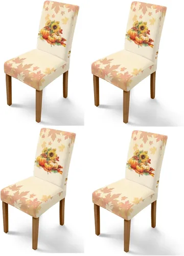Miniatura 51 de Rnyleeg Thanksgiving Chair Covers for Living Room No Arms Turkey Pumpkin Stretch Dining Chair Covers Set of 6 Soft Washable Kitchen Chair Protector