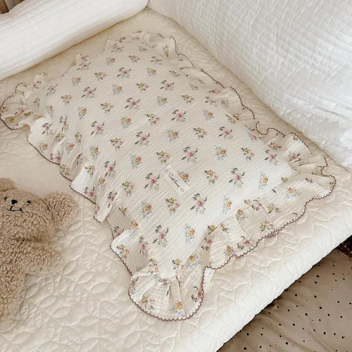 Miniatura 5 de BuLuTu Funda de almohada de muselina de algodón para niños pequeños con bonito patrón de flores de azalea, súper suave, funda de almohada para cuna