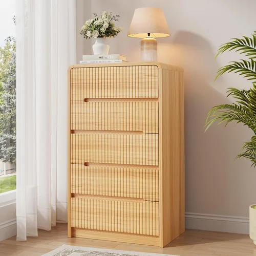 Miniatura 23 de OtterOasis Cómoda de madera negra para dormitorio, 5 cajones para almacenamiento de ropa, cómoda moderna con cajones anchos, cajones anchos