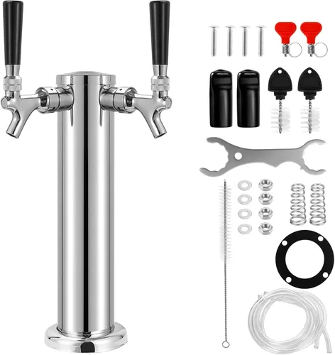 Torre Kegerator Torre de cerveza de doble grifo, torre de cerveza de acero inoxidable con brida de 3 pulgadas, dispensador de torre de cerveza con