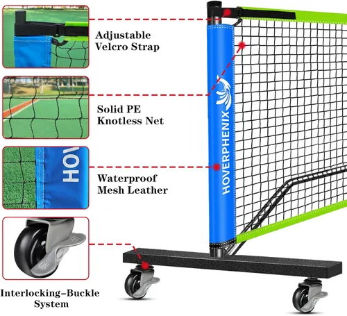 Miniatura 4 de Hoverphenix Portable Pickleball Net Set, 22FT Regulation Size Pickle Ball Net with Paddle Set of 4, Pickleballs and Carry Bag, Easy Setup for Indoor