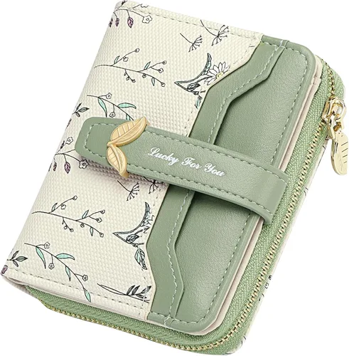 Miniatura 10 de GAEKEAO - Billetera pequeña para mujer con bloqueo RFID, de cuero vegano, plegable, con estampado floral, monedero con bolsillo con cremallera