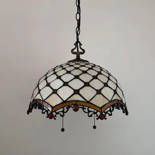 Miniatura 7 de Tiffany - Lámpara colgante con enchufe de cristal beige, bombillas LED incluidas para comedor, sala de estar, 16 pulgadas de ancho x 16 pulgadas