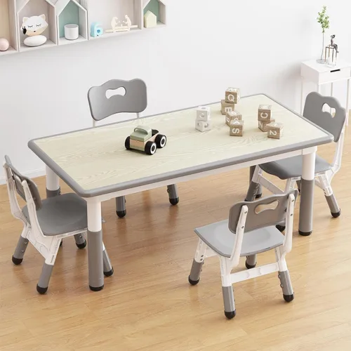 Miniatura 6 de Juego de mesa y 4 sillas para niños, mesa y sillas ajustables en altura para niños de 2 a 10 años, escritorio con graffiti, patas antideslizantes