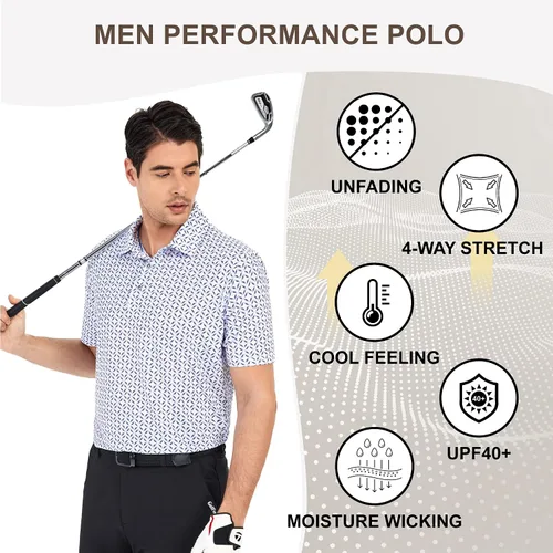 Miniatura 4 de Damipow Camisas de golf prémium para hombre, ajuste seco, de manga corta, cuello