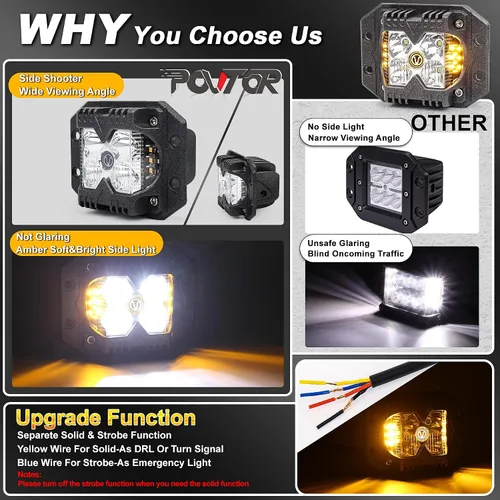 Miniatura 4 de Luces LED de Montaje Empotrado, POVTOR Luces LED Pod de 40W con Logo V Separado de Doble Lado Ámbar Sólido y Estroboscópico Haz Combo Luces Todo