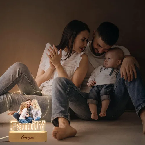 Miniatura 6 de Luz nocturna de acrílico con foto personalizada y nombre, regalo para el día de la madre, lámpara de noche 3D con base de madera personalizada