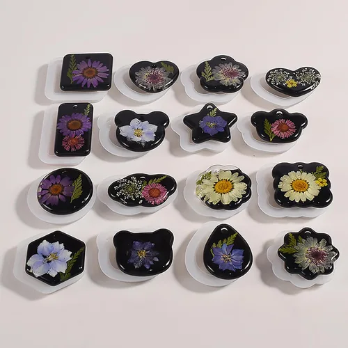 Miniatura 7 de Paquete de 16 moldes para colgantes, moldes rectangulares para aretes, moldes de silicona de fundición de resina para decoración del hogar