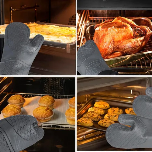 Miniatura 2 de 2 guantes de silicona para horno, impermeables y antideslizantes, resistentes a la temperatura hasta 500 °F 13 pulgadas, color gris
