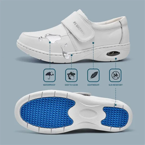 Miniatura 5 de PEDASVON Zapatos de enfermería para el cuidado de la salud para mujer ligeros cómodos zapatos de enfermería mocasines de restaurante impermeables