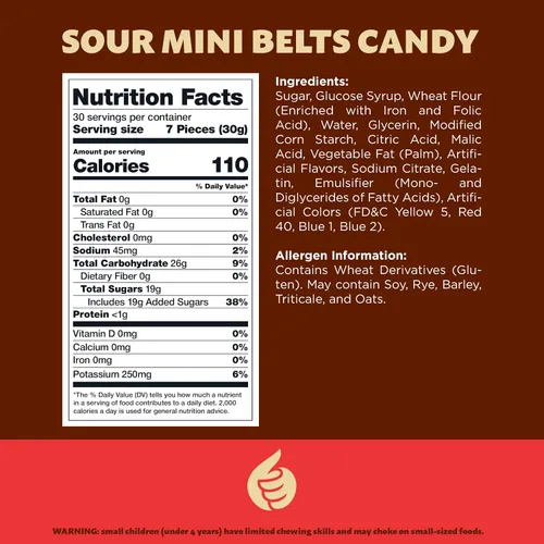 Miniatura 2 de Sour Mini Belts Gummy Candy Bolsa de 2 libras Golosinas lijadas con azúcar