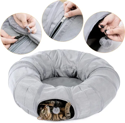 Miniatura 5 de PAWZ Road Cama Túnel para Gatos, Túnel Grande de Dona para Gatos de Interior, Tubo Plegable para Gatos con Alfombrilla Central, Agujero